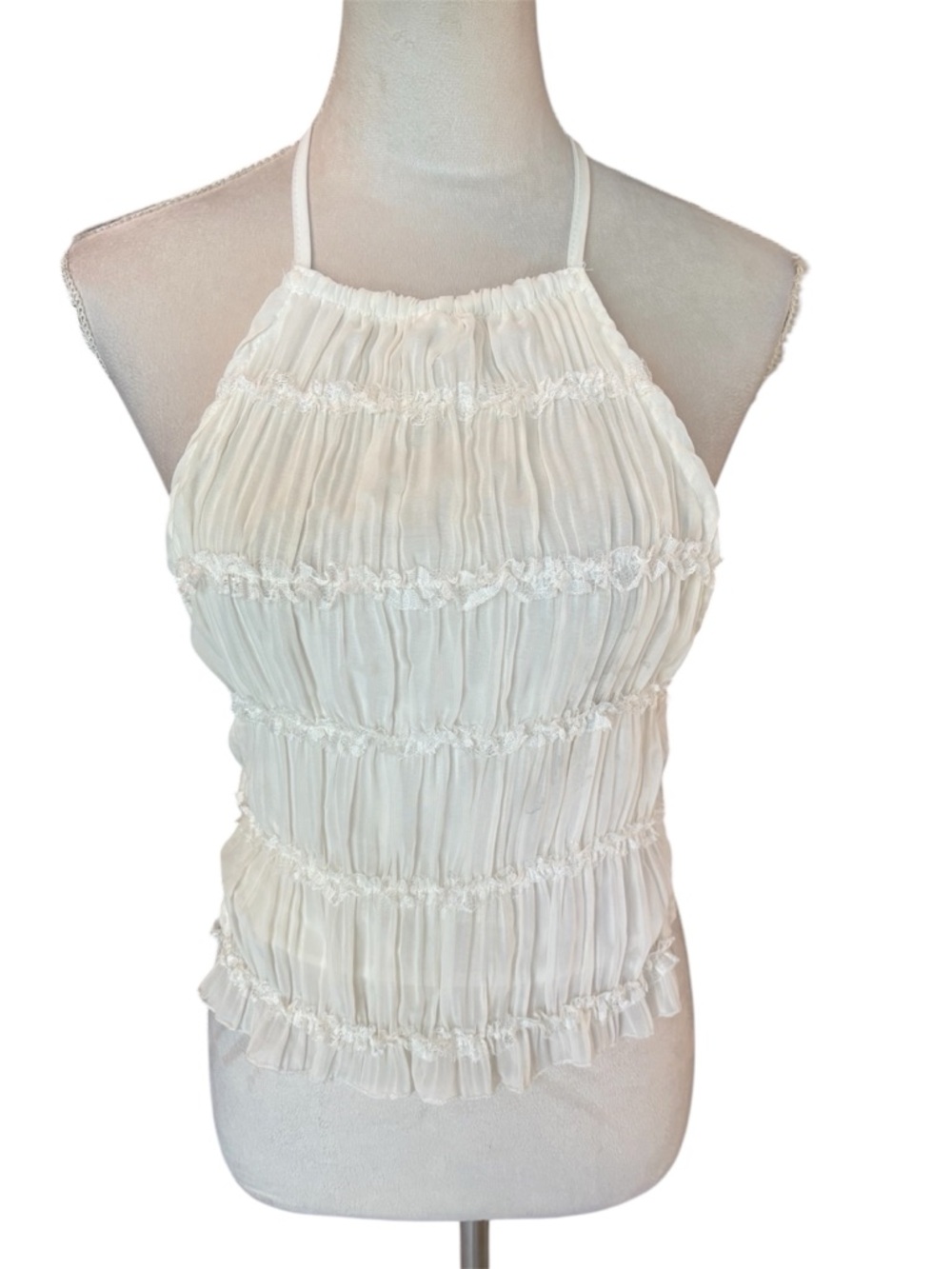 Women's Chic Smocked Ruffled Lace-Up Halter Vest Adjustable Backless Crop Top
